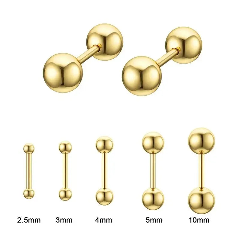 Stainless Steel Screwback Stud Earrings | 16G Small Ball Piercing Jewelry Set