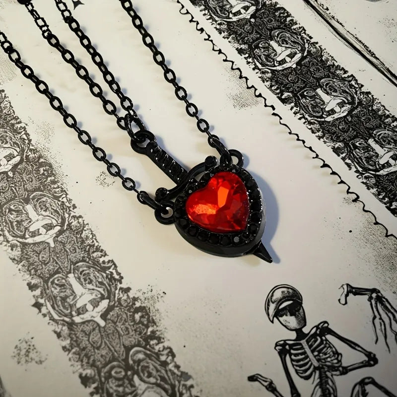 Gothic Sword and Heart Pendant Necklace Set | 2-Piece Gothic Jewelry for Halloween