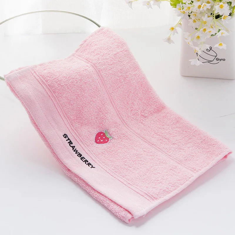 Cute Cartoon Fruit 100% Cotton Towels for Babies And Kids - Embroidered Soft Absorbent 25x45cm Face Washing Towels for Children