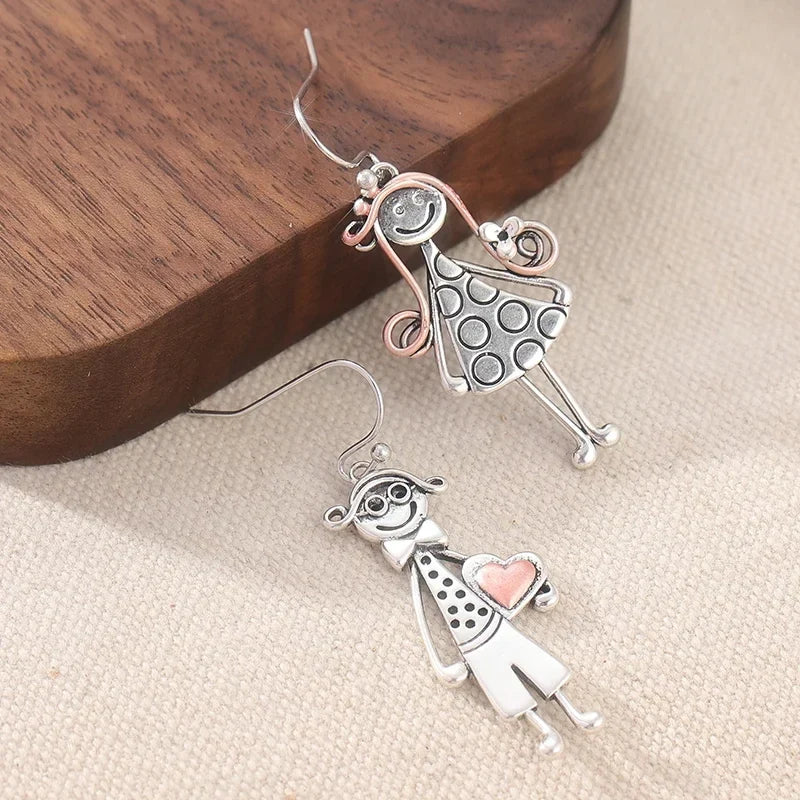 Vintage Cartoon Drop Earrings | Silver Plated Fashion Jewelry for Women