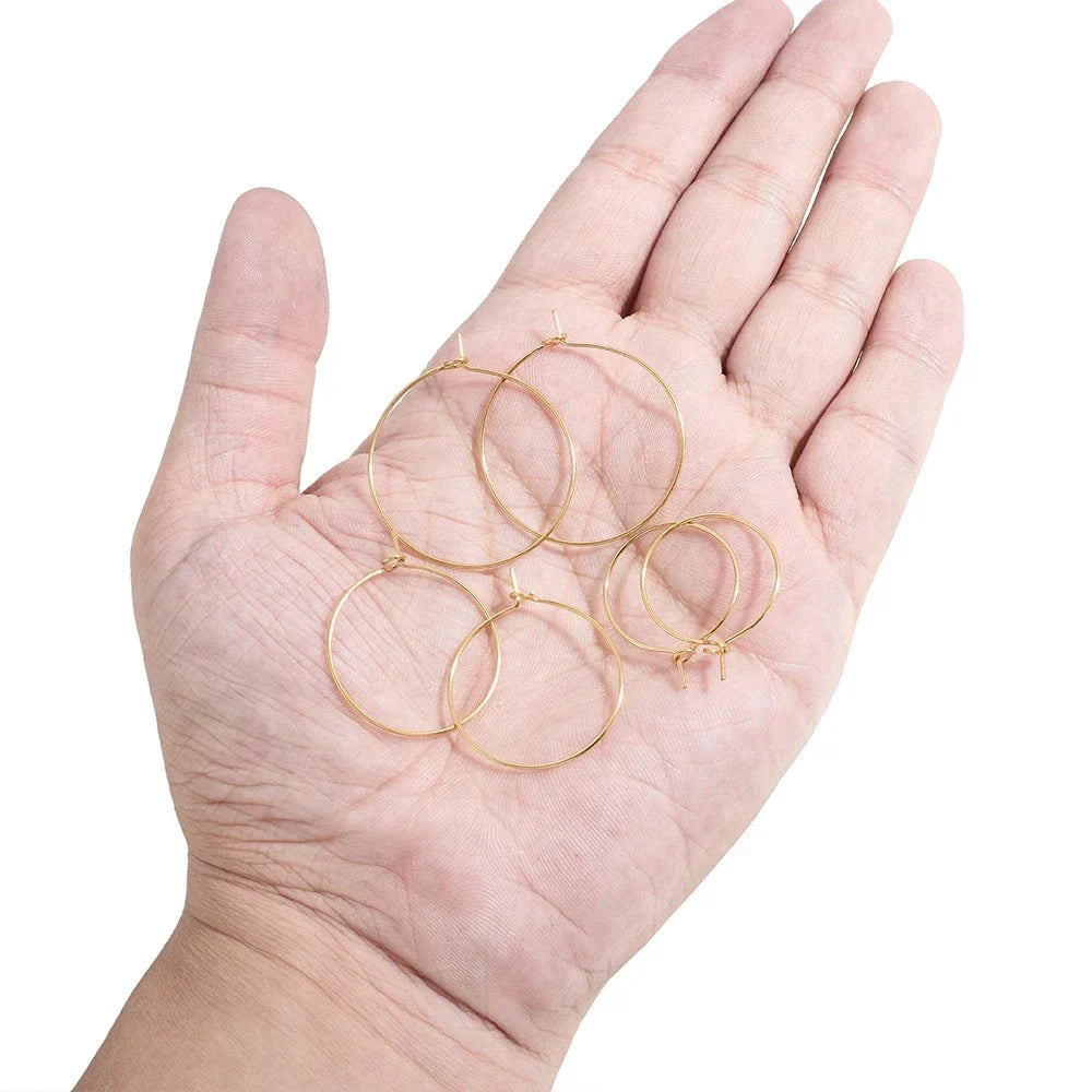 20pcs Stainless Steel Big Circle Hoop Earrings Wires | 18K Gold Plated or Steel Color, 20-40mm