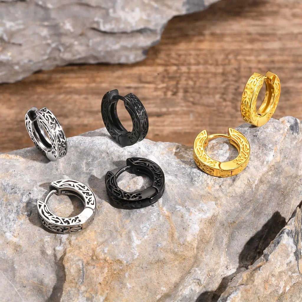 Totem Hoop Earrings for Men and Teens | Hypoallergenic Stainless Steel Huggies