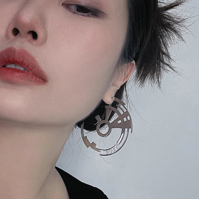 ZHUHE Gear Ear Loops | Cyberpunk Hoop Earrings for Unisex