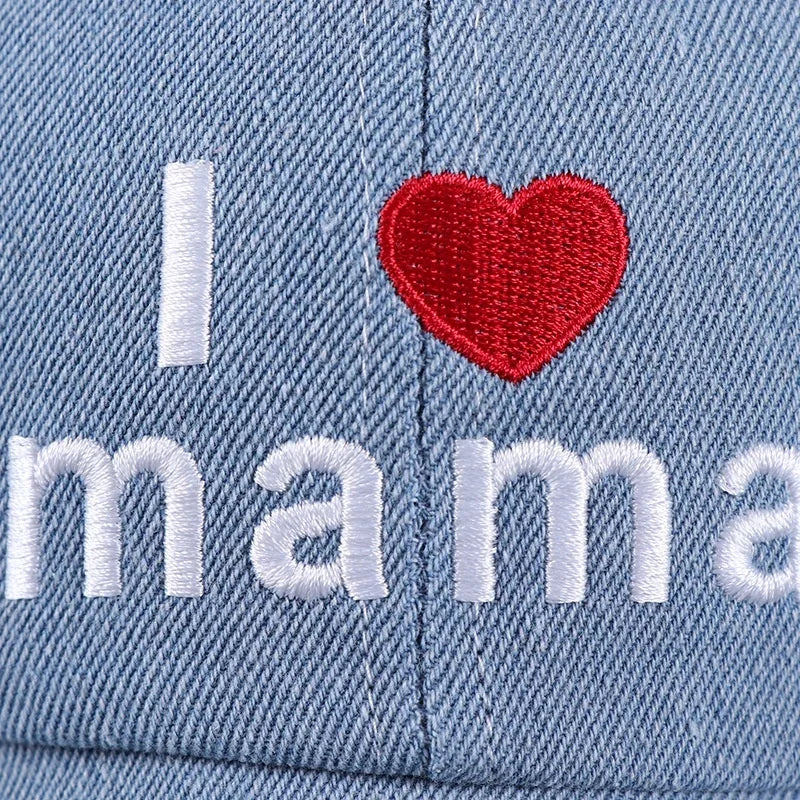 Baby Denim Baseball Cap with I Love Mama Lettering | Summer Hat for Boys and Girls