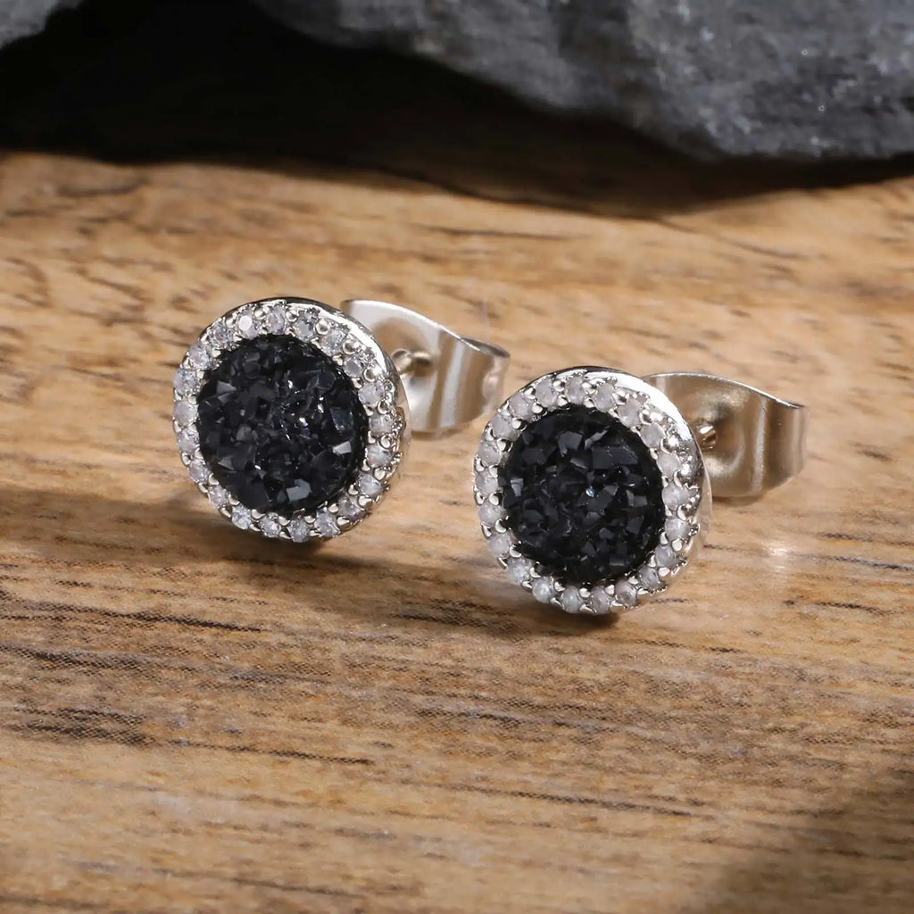 Shattered Zircon Stud Earrings for Men Boys | Hypoallergenic Round Minimalist Jewelry Gift