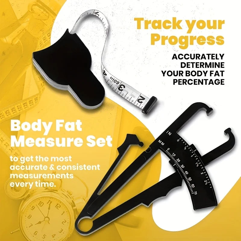 Body fat Caliper and Waist Tape Set | Portable Fitness Measuring Tool