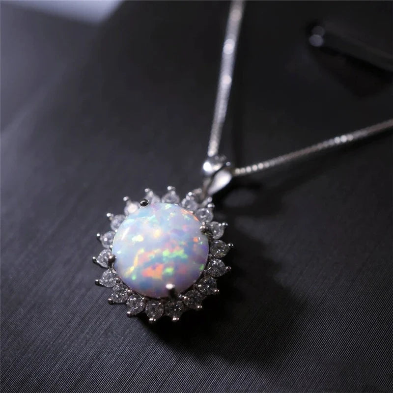 Fashion Sunflower Pendant Necklace | Rose Gold Crystal Zircon Imitation Opal Jewelry