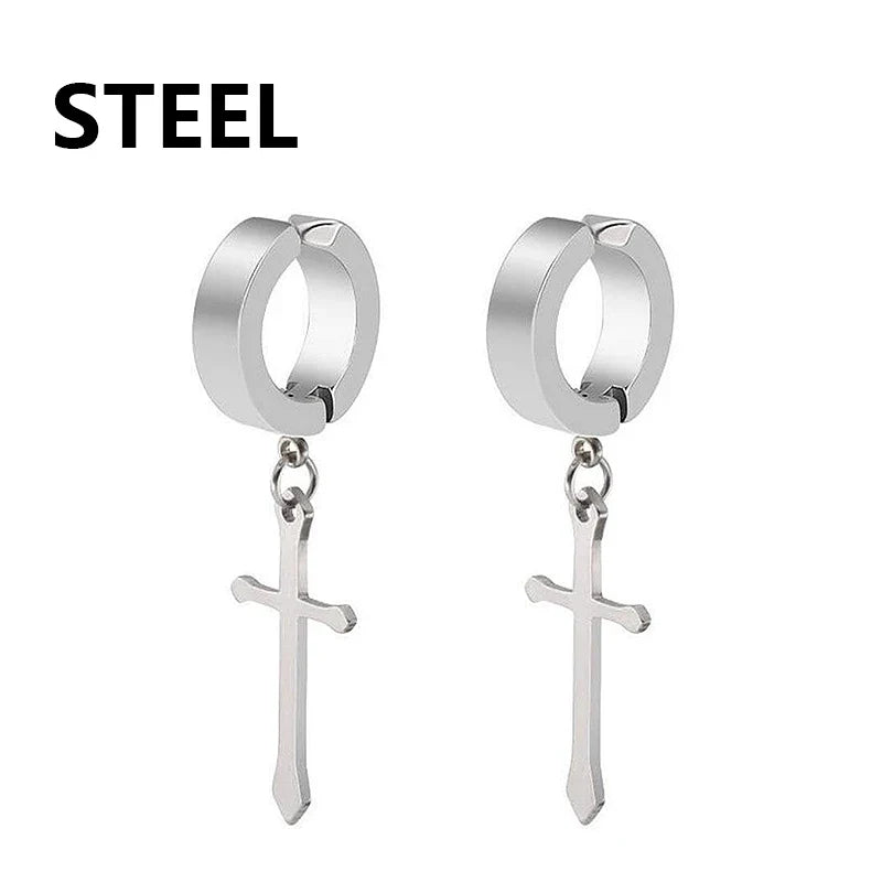 Fashion Titanium Steel Cross Ear Clip Earrings | Unisex Punk Single Earring