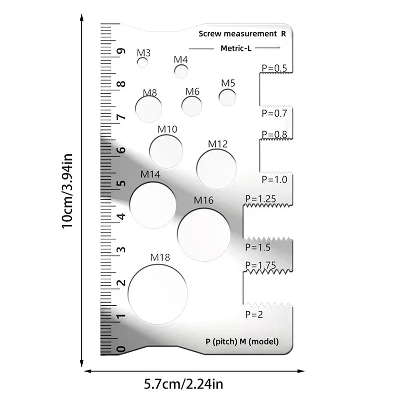 Thread Pitch Gauge Measurement Ruler | Space Saving Screw Measuring Tool