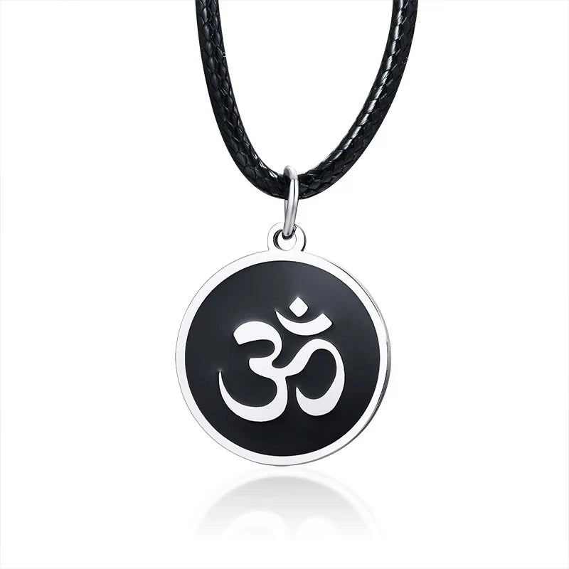 Men's OM Necklace | Round Ohm Pendant Adjustable Yoga Spiritual Jewelry