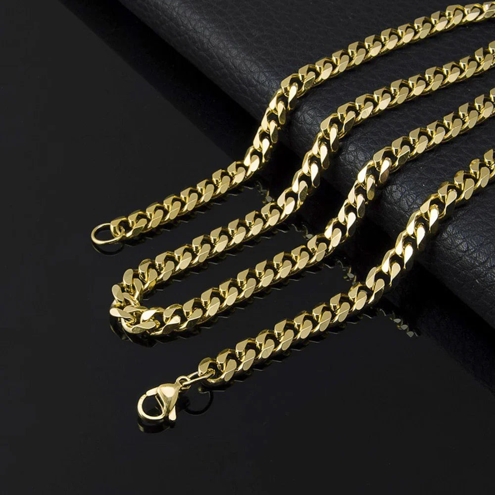Stainless Steel Cuban Link Chain Necklace for Men | Punk Gold Black Silver