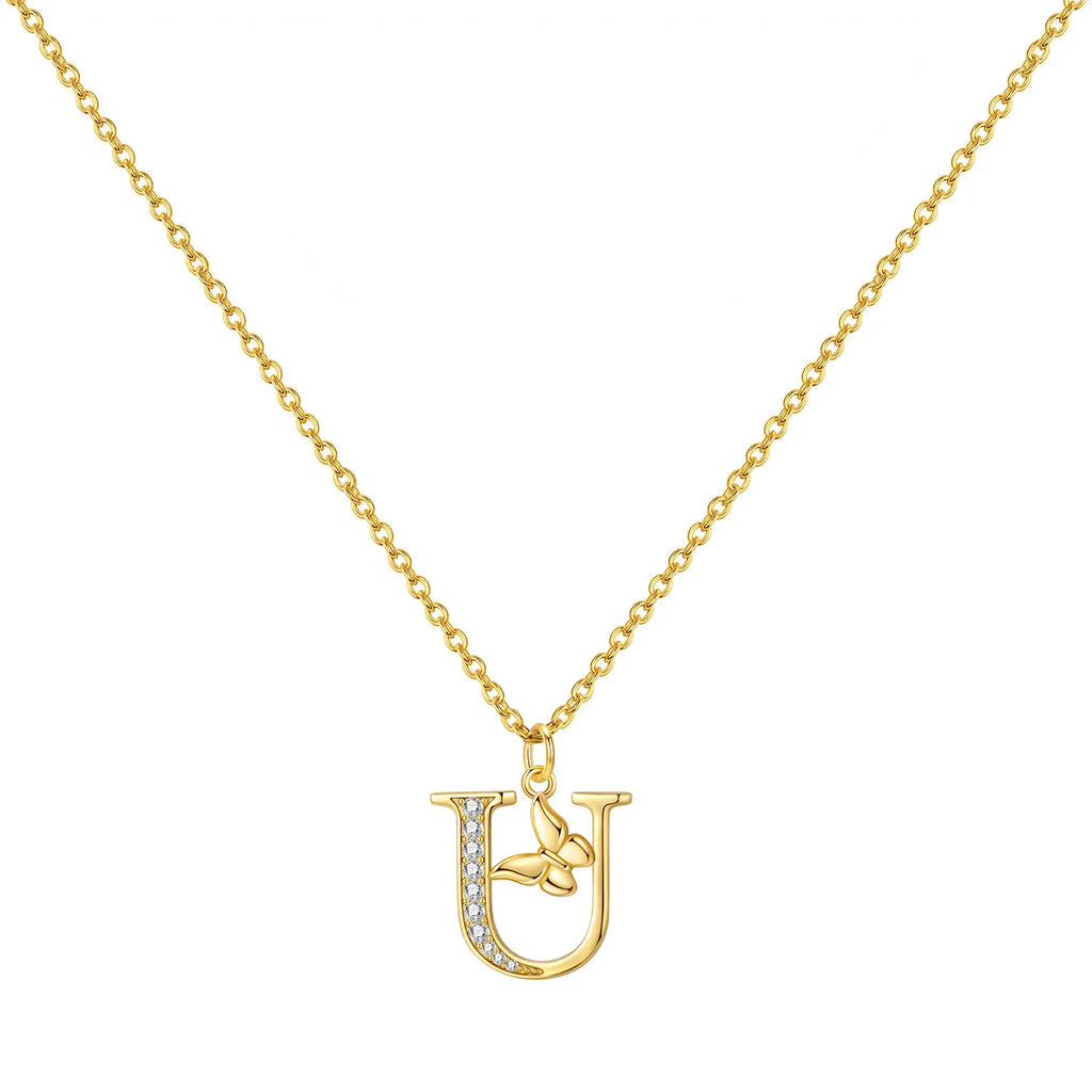 925 Sterling Silver Butterfly Initial Necklace | 26 Letter Y-Shaped Pendant for Women