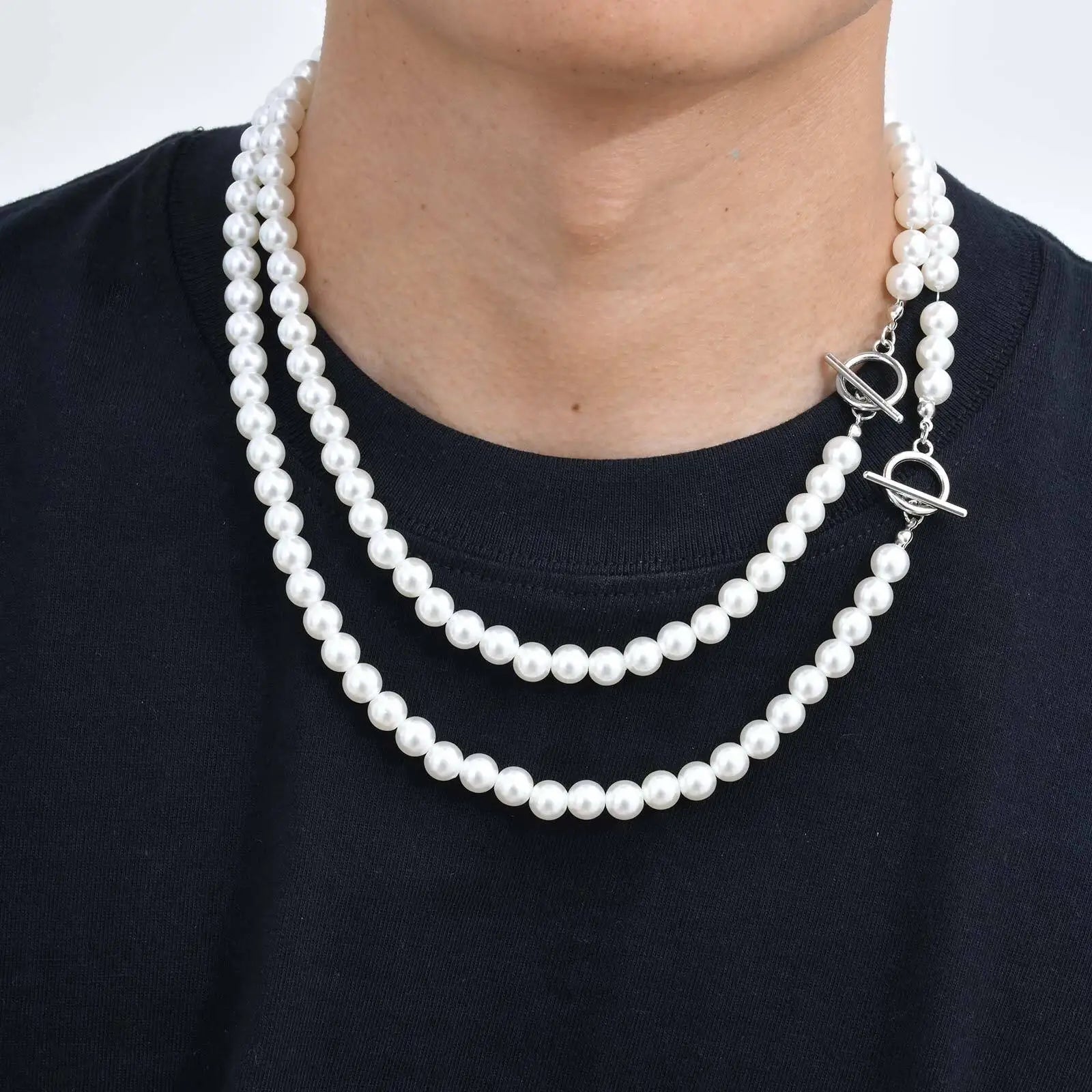 8mm Pearl Necklace for Men Women | White Imitation Pearl Beaded Collar Casual Jewelry Gift