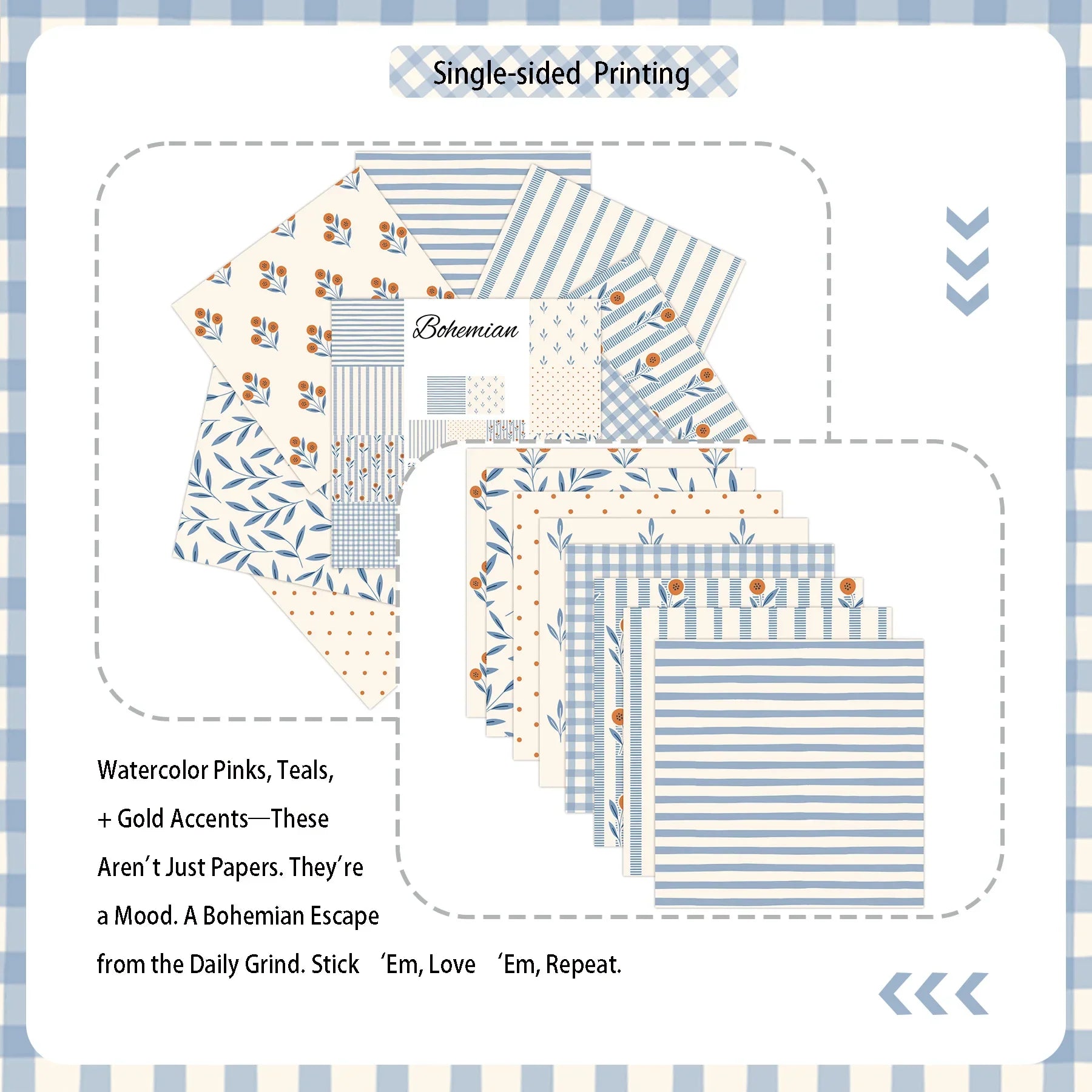 8 Sheets Fresh Plaid Scrapbook Paper Set | DIY Craft Background for Junk Journals