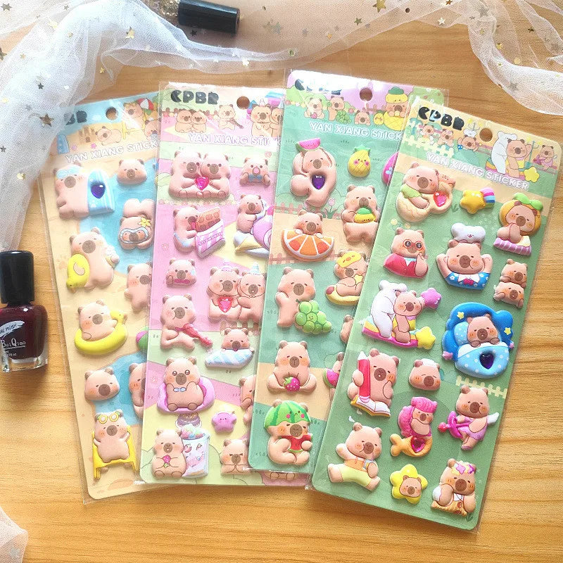 4 Pcs Capybara Cubs Cartoon Soft High-Foam Stickers | Super Raised, Removable Adhesive