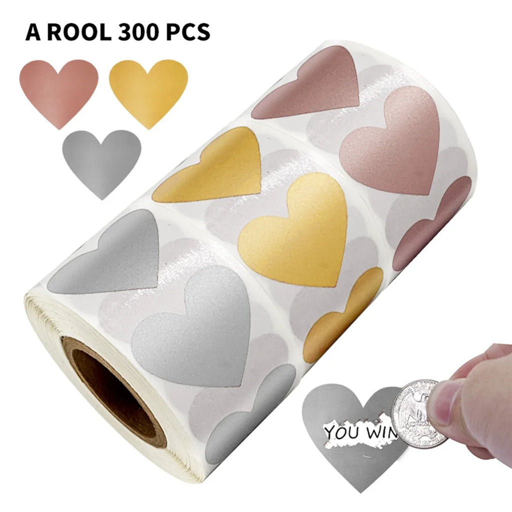 300 Pcs 1 Inch Heart Scratch Off Stickers | Lottery Ticket and DIY Game Labels
