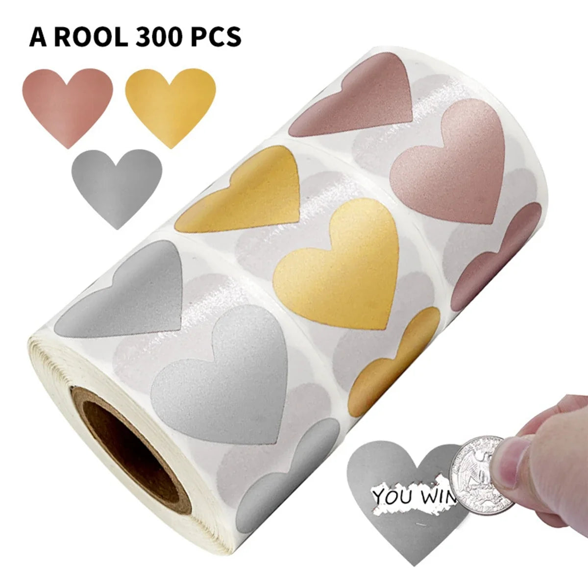 300 Pcs 1 Inch Heart Scratch Off Stickers | Lottery Ticket and DIY Game Labels