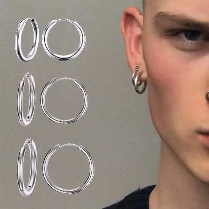 Classic Stainless Steel Hoop Earring for Men Boys | Anti Allergy Metal Huggies Earring