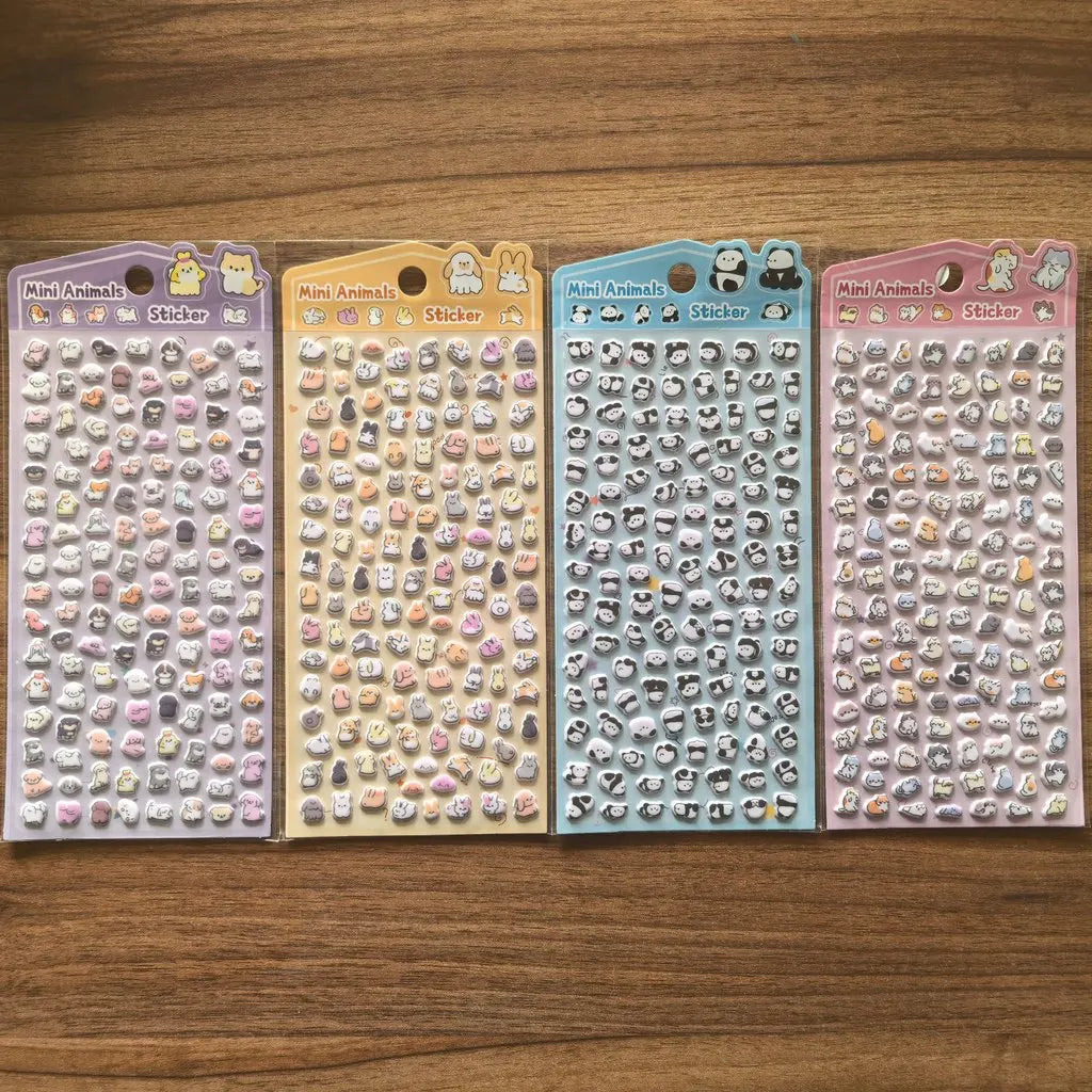 4-Pack Cute Mini Animal Pattern Stickers | Vibrant Stationery Decor Embellishments
