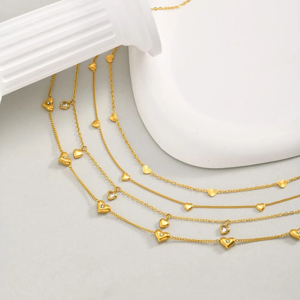 Layered Heart Pendant Necklace | Stainless Steel Minimalist Jewelry for Women