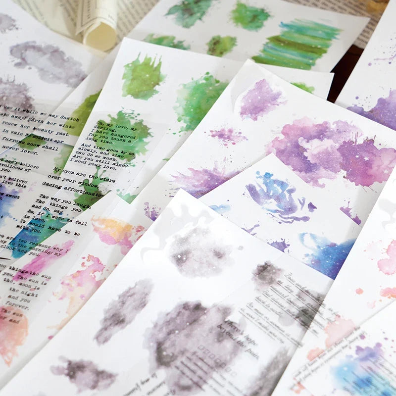 Watercolor Trace Stickers | 10pcs Romance of Watercolor DIY Journal Pack
