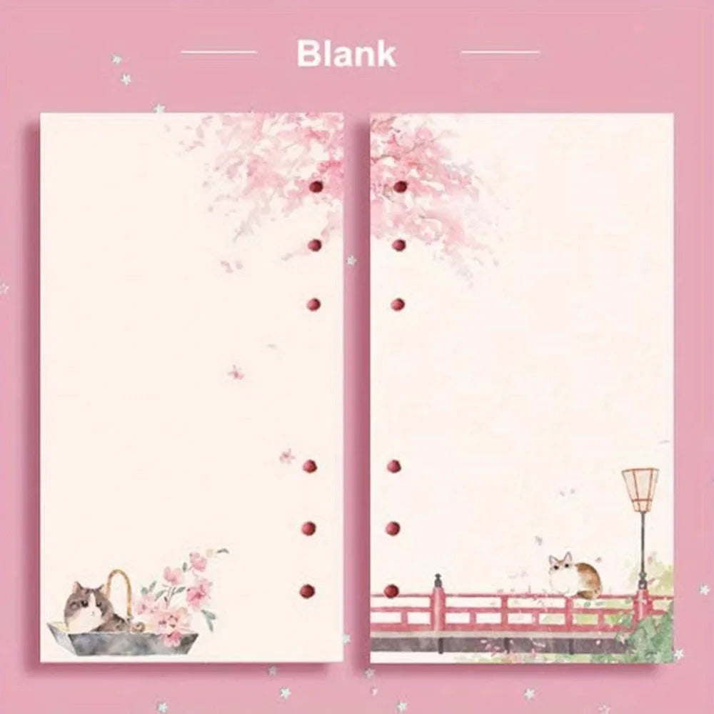 80 Sheets A6 Loose Leaf Paper Refill | Kawaii Cat Sakura Design for Planner Binder