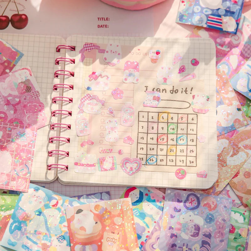 100 Pieces Kawaii Decorative Sticker Set | Cute Cartoon Glitter Stickers for DIY Scrapbooking and Planners