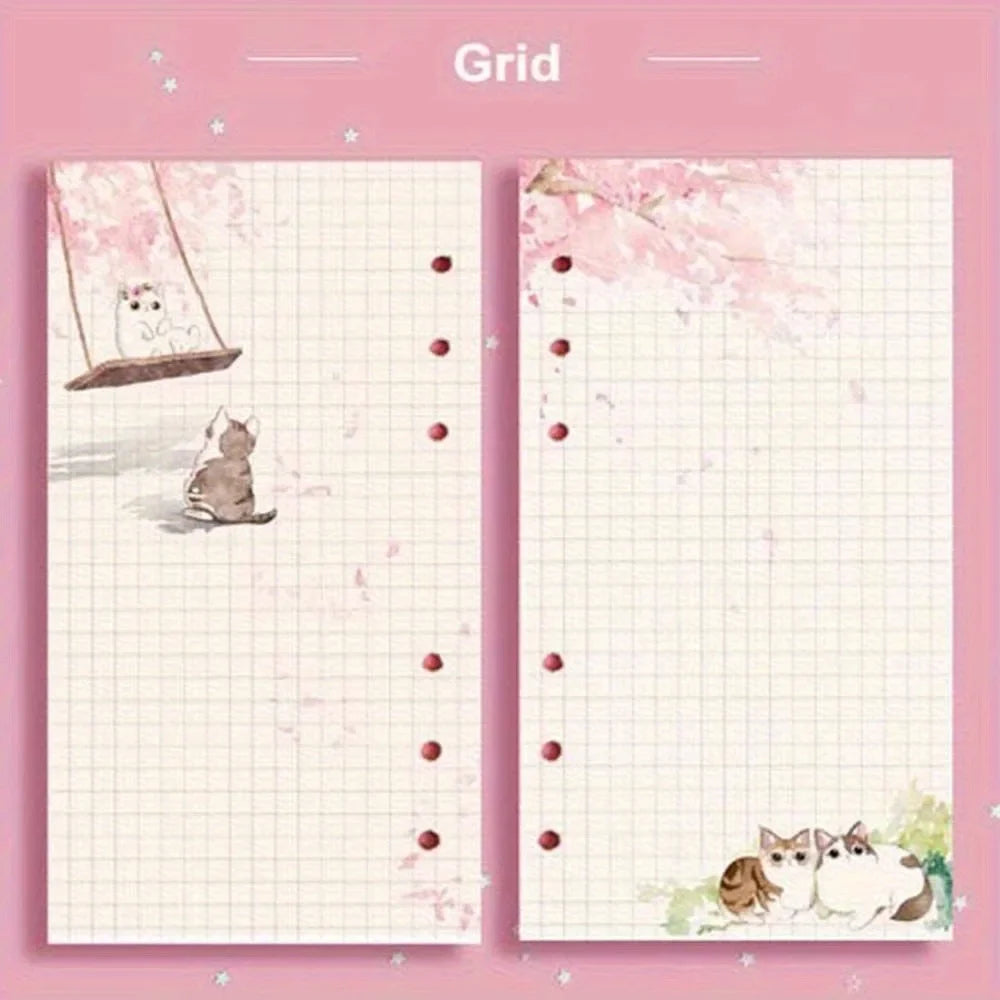 80 Sheets A6 Loose Leaf Paper Refill | Kawaii Cat Sakura Design for Planner Binder