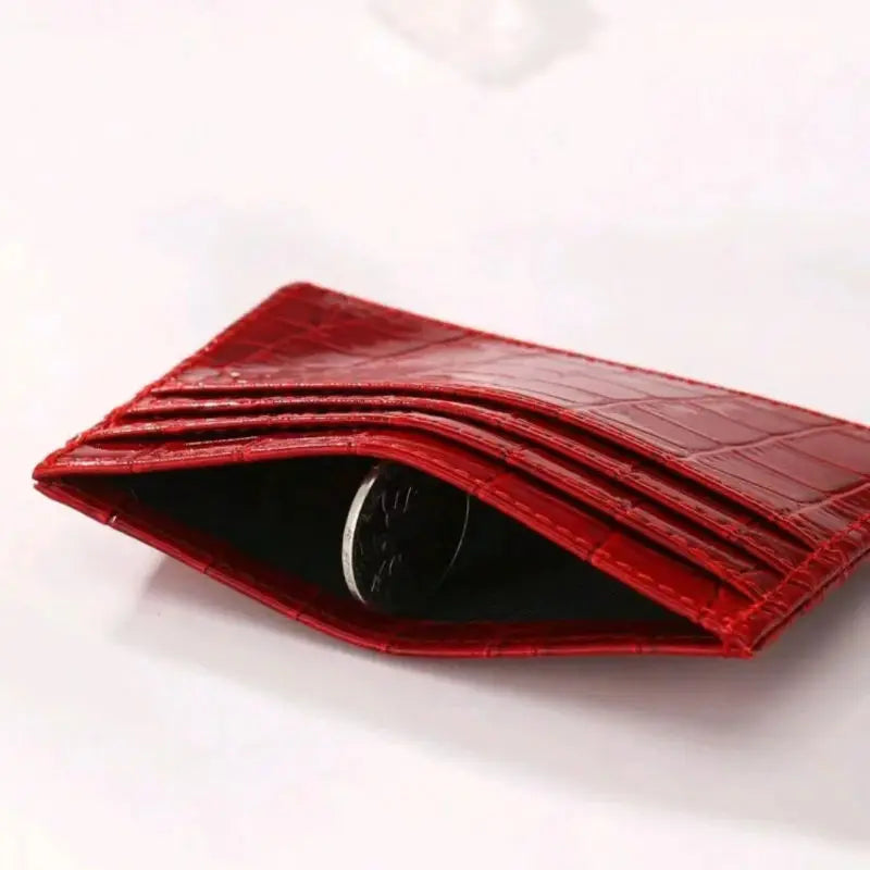 Crocodile Candy Color PU Leather Slim Credit Card Holder | Compact Wallet for Women and Men