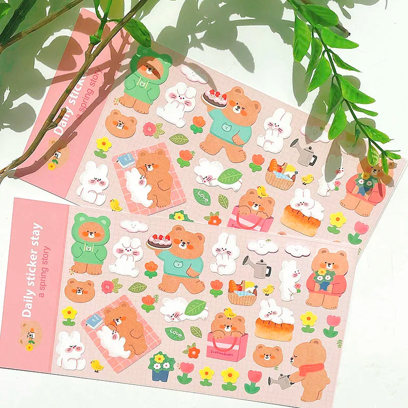 BONITO Kawaii Rabbit Bear Sticker Set | Cute Journal Decor