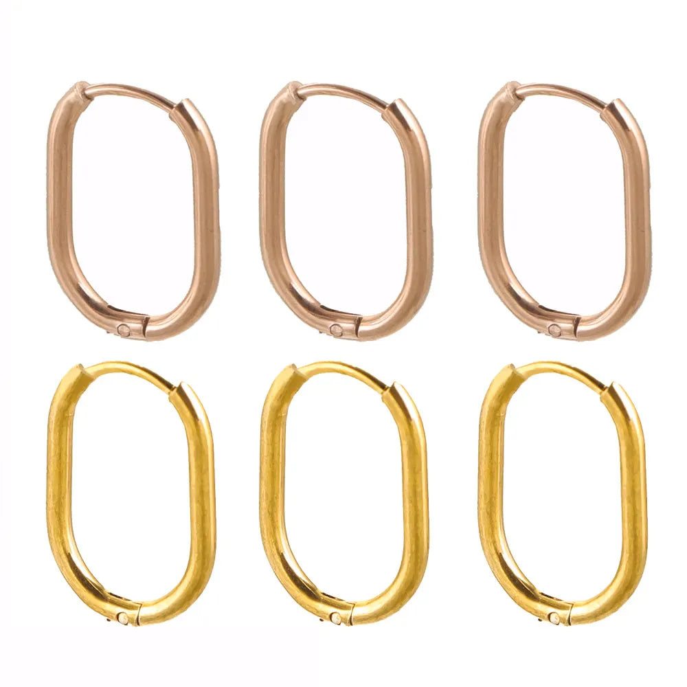 Gold Plated Rectangular Hoop Earrings | 6pcs Stainless Steel Jewelry Findings for DIY