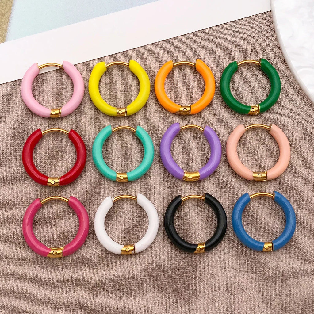 2pcs Candy Color Enamel Hoop Earrings | Sweet Summer Stainless Steel Jewelry