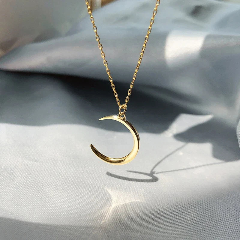 Moon Pendant Necklace | Minimalist Gold Silver Charm Jewelry for Women