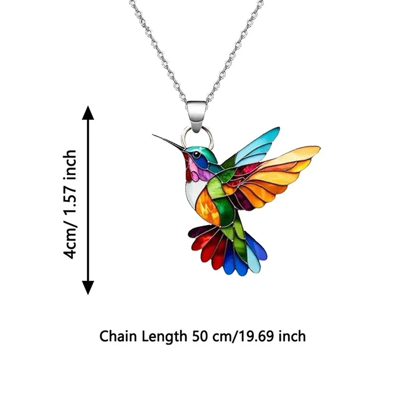 Acrylic Hummingbird Necklace | 2D Bird Charm Pendant for Women