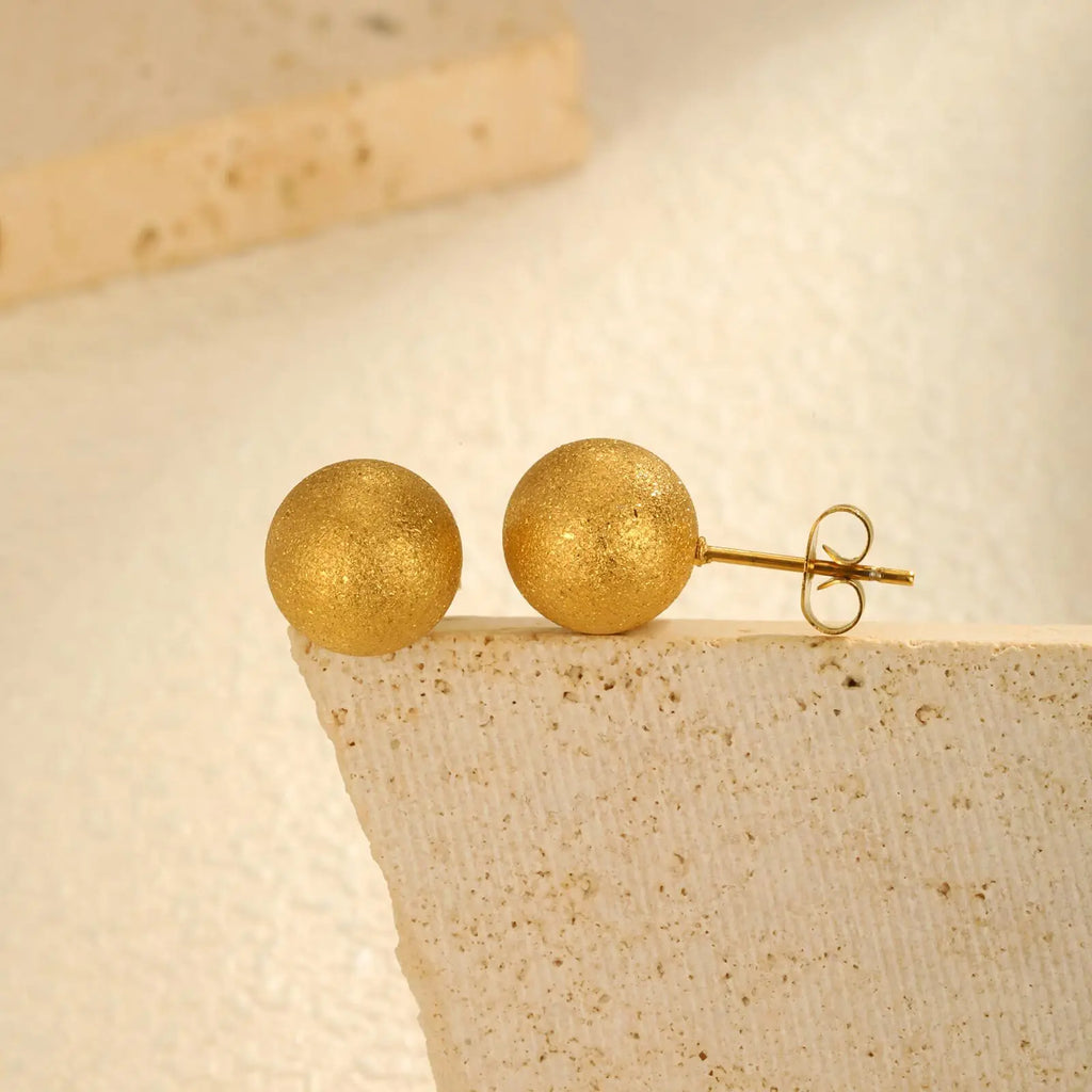 Gold Plated Stainless Steel Stud Earrings Set | 10mm 8mm 6mm Round Ball Earrings for Women