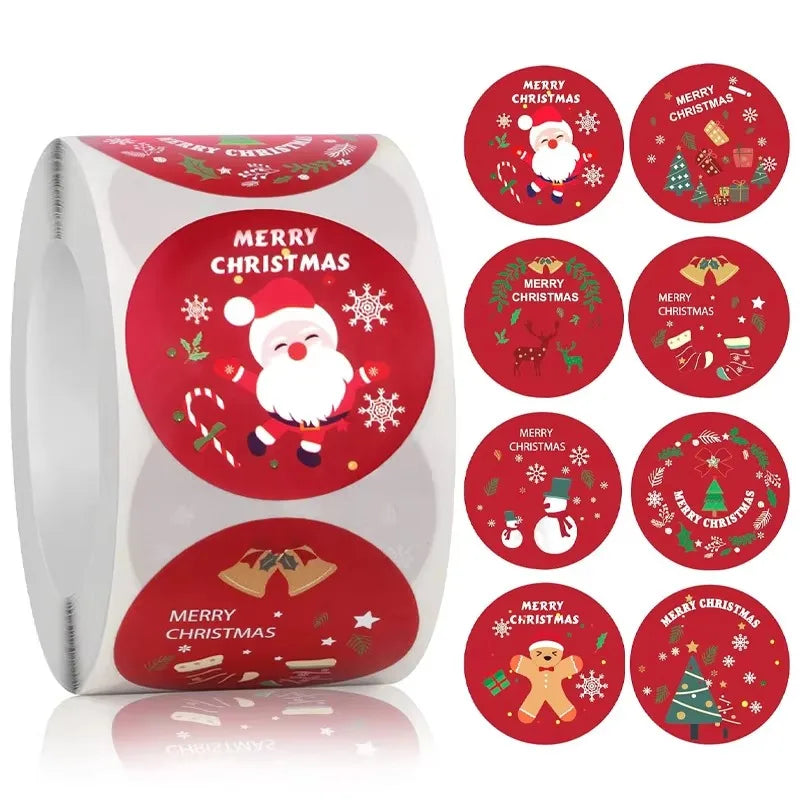 Merry Christmas Stickers | Round Roll Sticker Pack for Gift Wrapping and DIY Crafts
