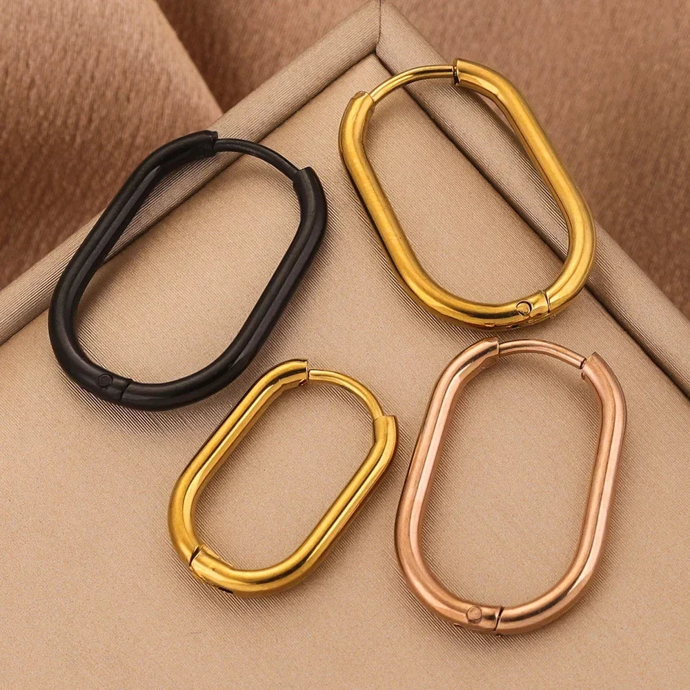 Gold Plated Rectangular Hoop Earrings | 6pcs Stainless Steel Jewelry Findings for DIY