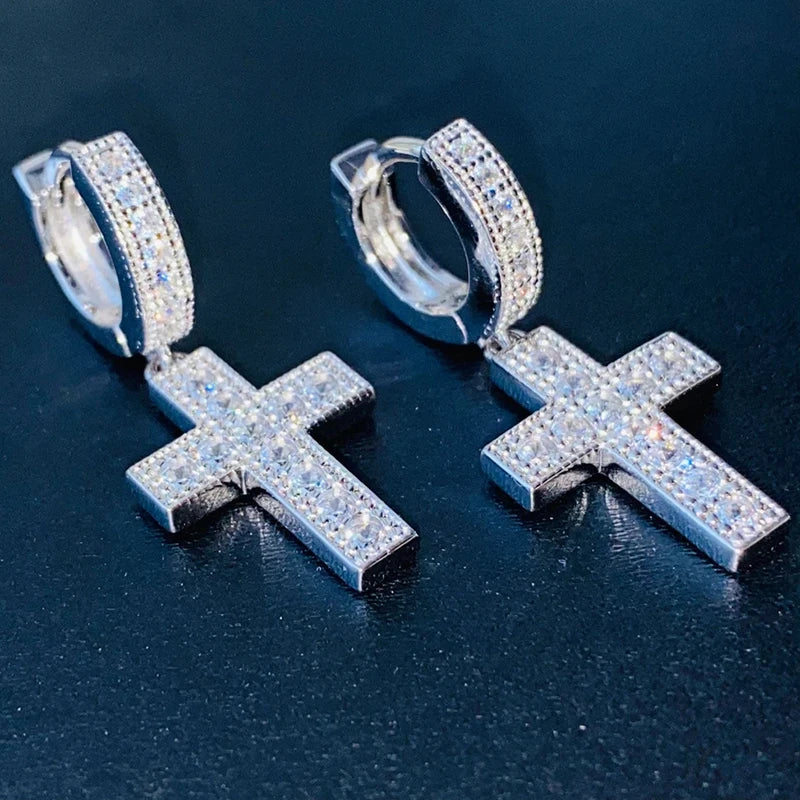 Huitan Cross Pendant Drop Earrings | Unisex Hip Hop Jewelry with Bright Zirconia
