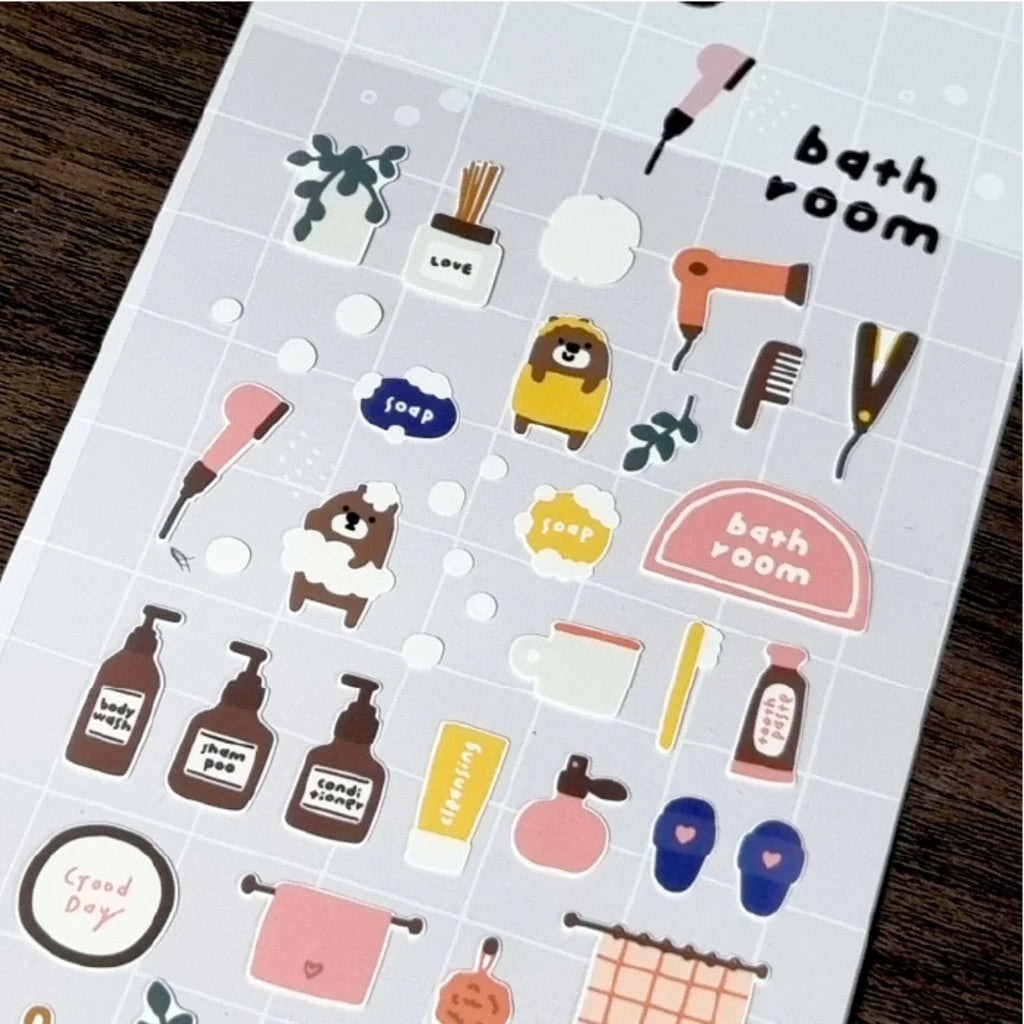 Korean Bonito Bear Bath Room Paper Stickers | Cute Stationery for DIY Scrapbooking