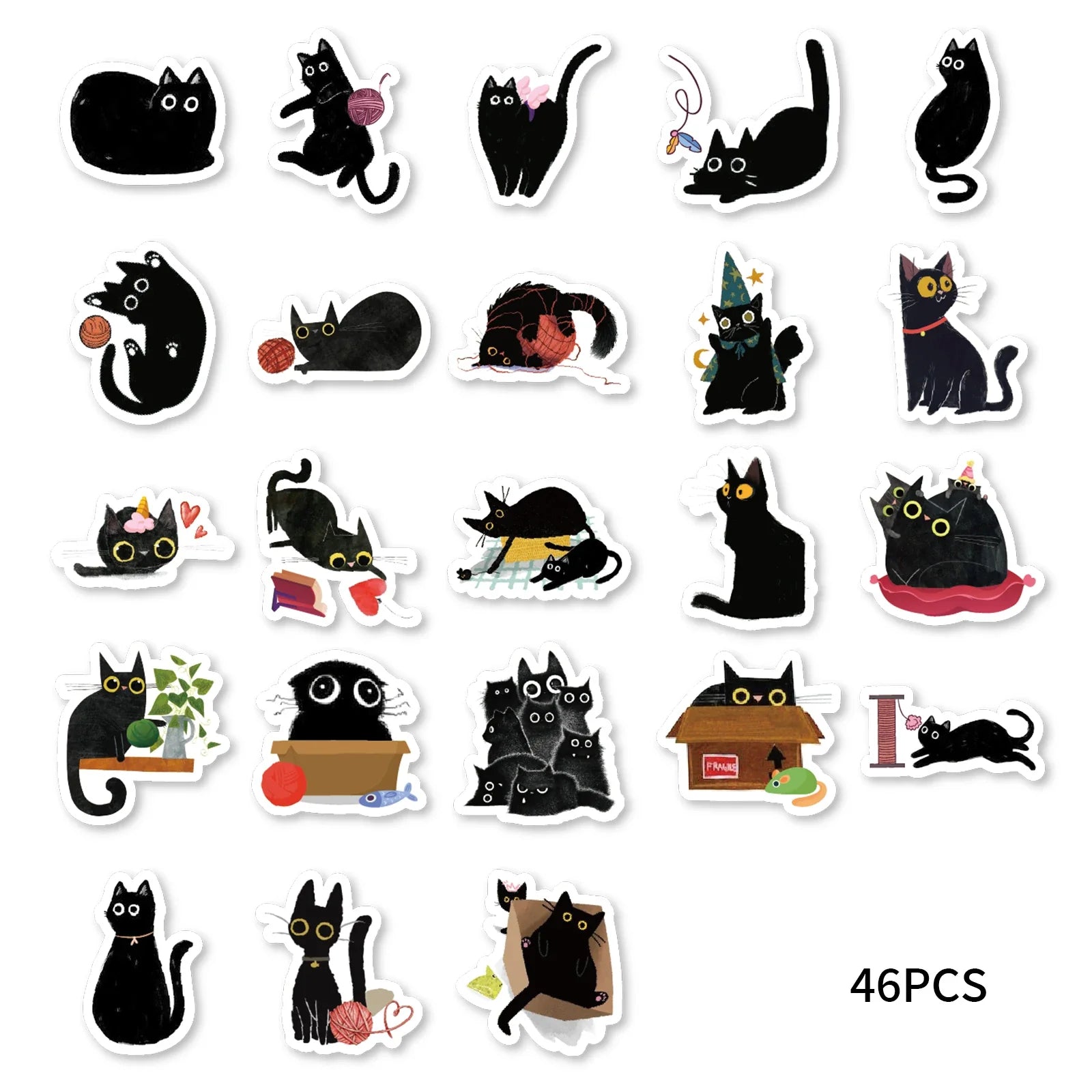 Etori Life Black Cat Stickers | 45 Waterproof DIY Stickers for Laptops and Scrapbooking