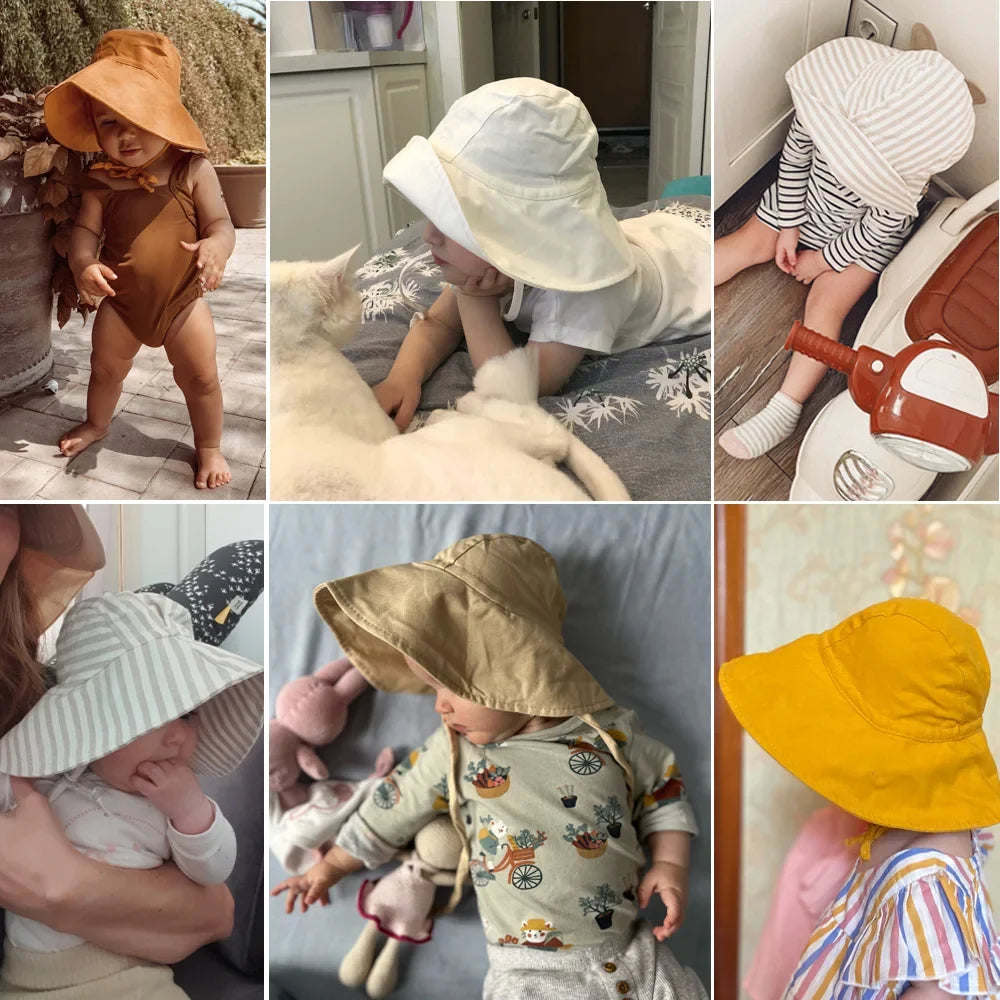 Big Brim Baby Sun Hat | Cotton Linen Kids Bucket Hat for Girls Boys