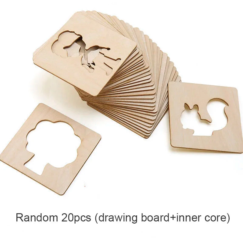 20 Pieces Montessori Wooden Stencil Set | Kids DIY Drawing and Coloring Toys