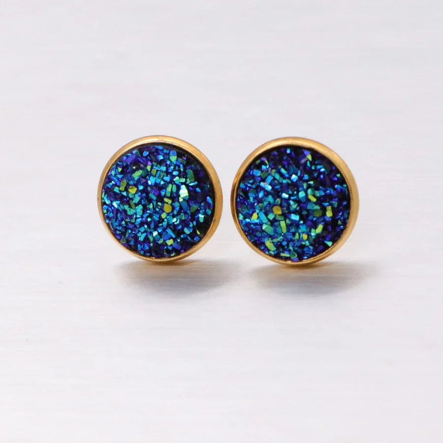 Glitter Resin Stud Earrings Set | Colorful Stainless Steel Jewelry