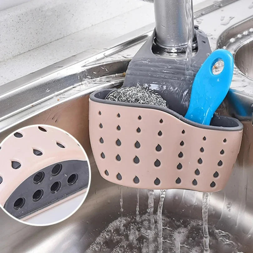 Kitchen Sink Holder Hanging Drain Basket | Adjustable Soap Sponge Shelf Organizer
