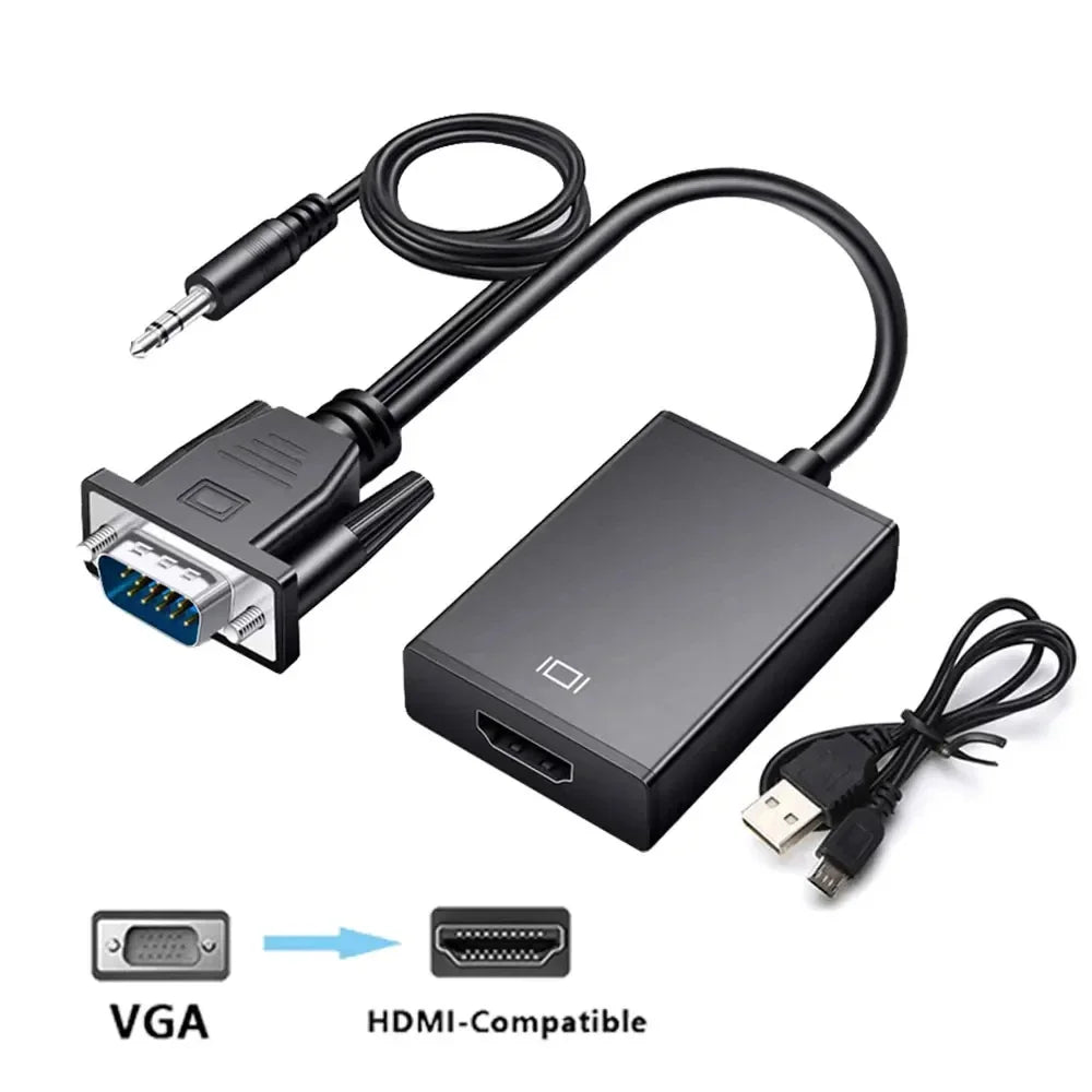 VGA to HDMI-Compatible Converter | Audio Video Adapter for Laptop PC TV Projector