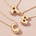 Golden Initial Necklace | Chunky Bubble Letter Pendant for Women