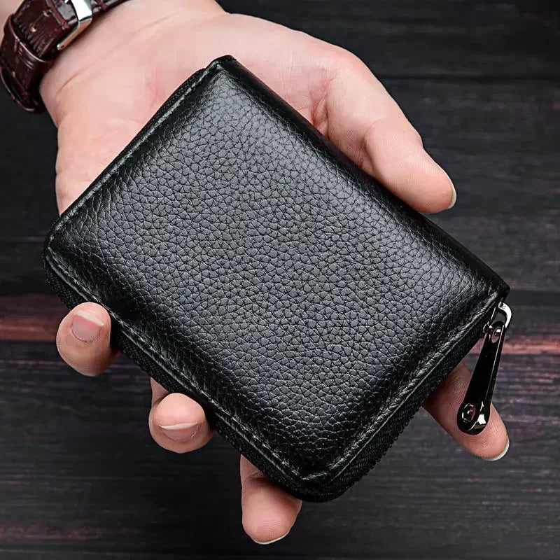 Business Card Holder Wallet | PU Leather Credit Card Case with Zipper Closure
