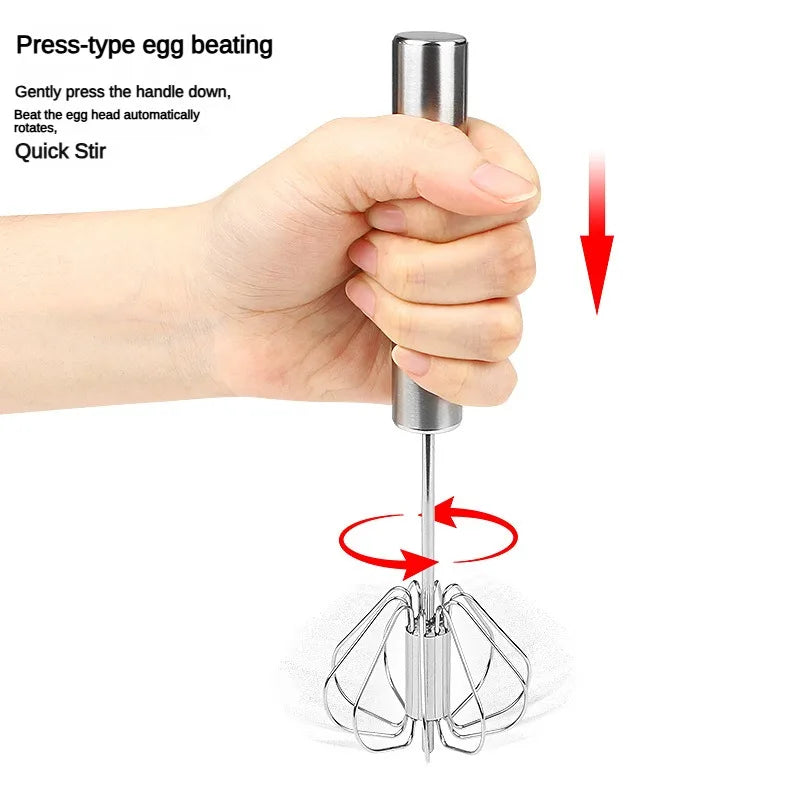 Stainless Steel Manual Egg Beater | Semi-Automatic Rotary Cream Blender for Baking