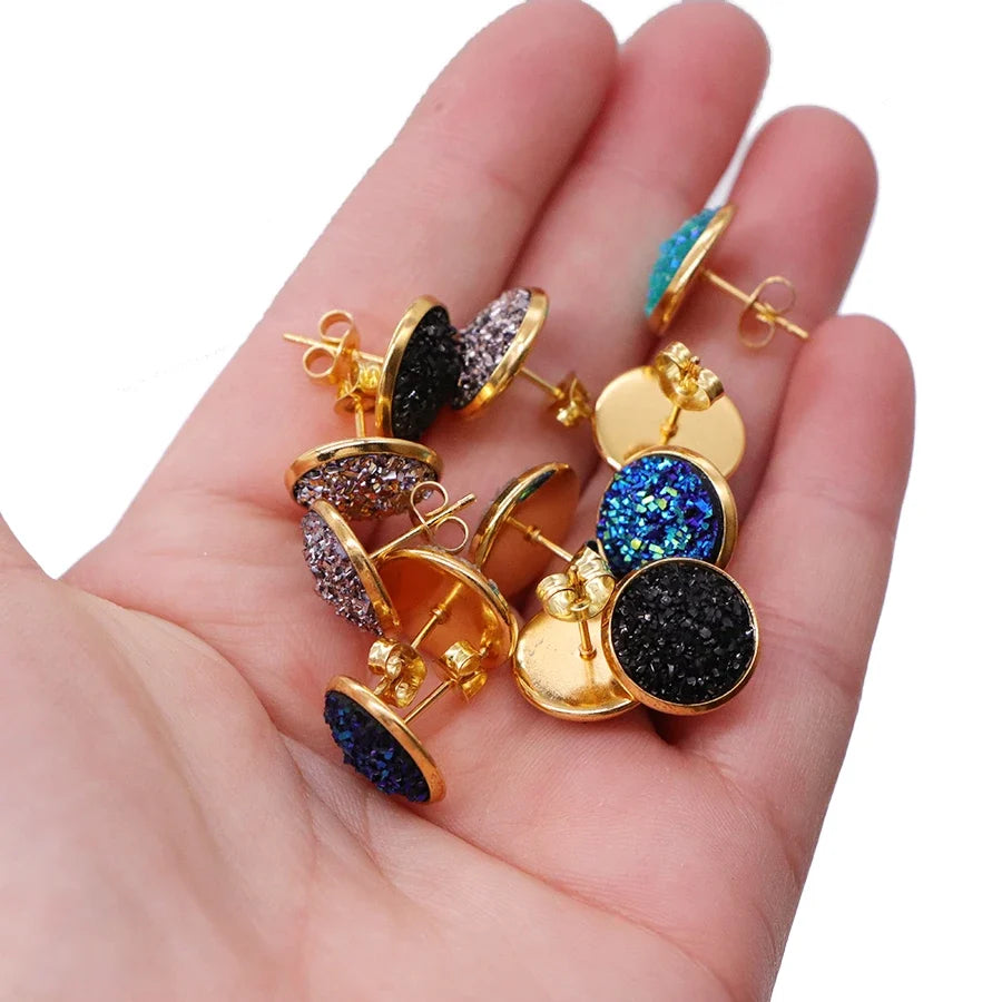 Glitter Resin Stud Earrings Set | Colorful Stainless Steel Jewelry
