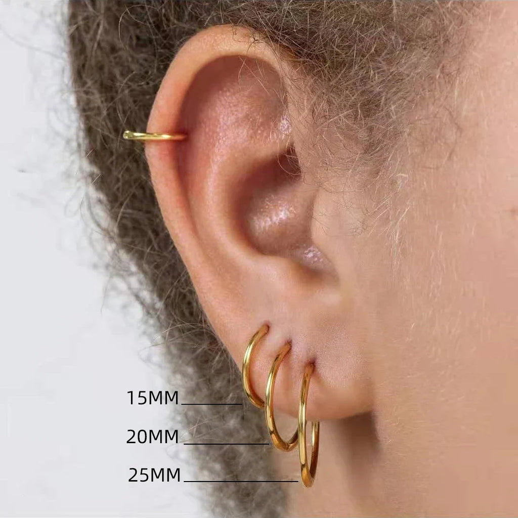 15/20/25mm Stainless Steel Hoop Earring Set | Silver Cartilage Huggie Earrings for Women and Men